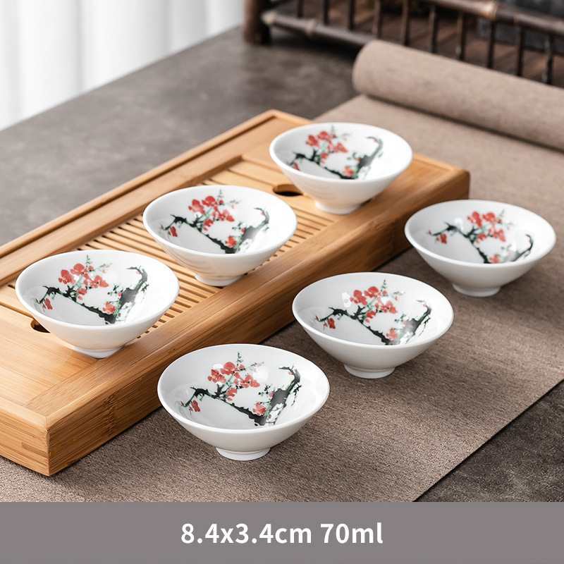 흰 도자기 그릇 컵-매화 6 팩