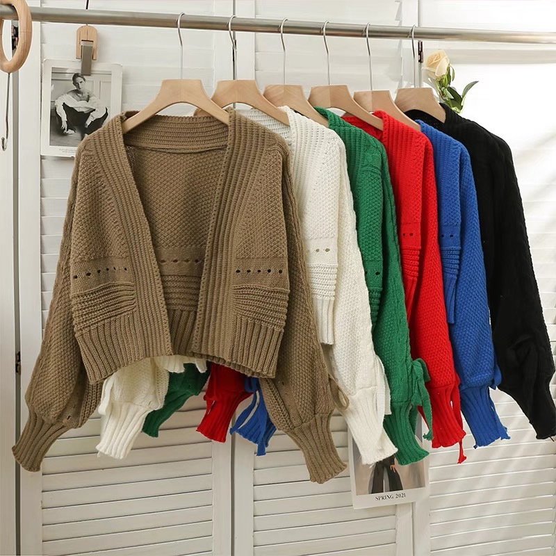 Han Fan Short Non-button Cardigan Long-sleeved All-match Knitted Sweater Women's 2024 New Niche All-match Solid Color Thin Sweater