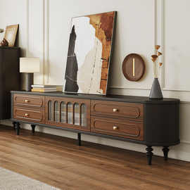 法式电视柜复古中古风实木电视机柜茶几组合客厅家用 新款美式