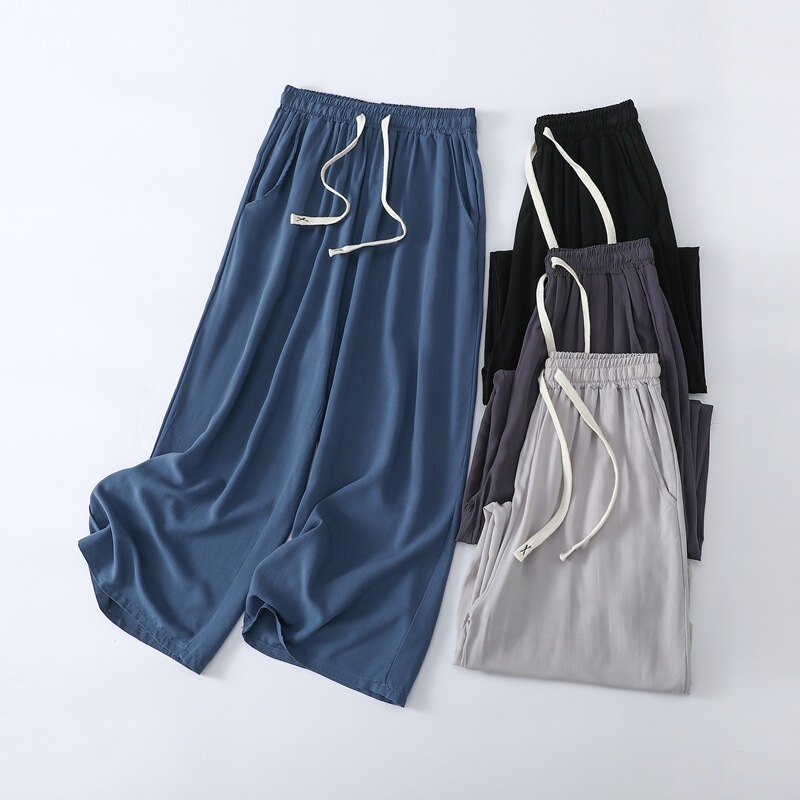 Summer Thin Men's Rayon Casual Straight-Leg Pants, Breathable Cotton Home Wear, Versatile Sports Capri Pants Summer Thin Men's Rayon Casual Straight-Leg Pants, Breathable Cotton Home Wear, Versatile Sports Capri Pants