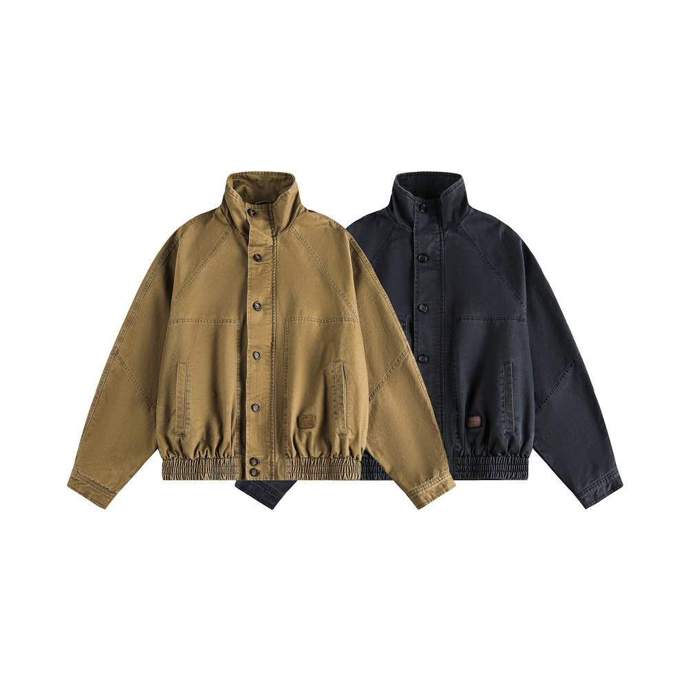 Men's Stand Collar Patchwork Workwear Jacket Loose Fit Trendy Top_voghion.com