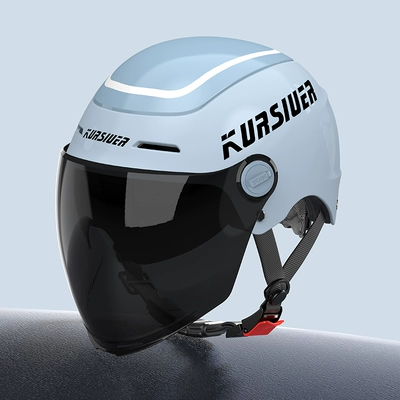 car helmet double mirror men's and Motosiklet dəbilqələri - one-size-fits-all-3c-pearlescent-blue-three-proof-paint-sun-protection-dual-mirrors-safety-tail-light-high-looking-new-national-standard-category-a