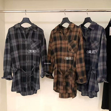 磨毛格子衬衫女秋冬季2025新款设计感加厚复古格纹衬衣中长款上衣