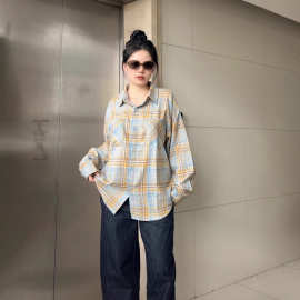 自家工厂现货多巴胺高级格子衬衫女内搭叠穿宽松休闲显瘦长袖衬衣