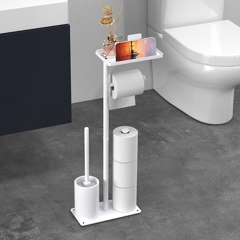 Rack de toallas de piso, estante de toallas de baño doméstico, estante de almacenamiento multifuncional de papel de rollo de inodoro, estante de teléfono móvil de inodoro
