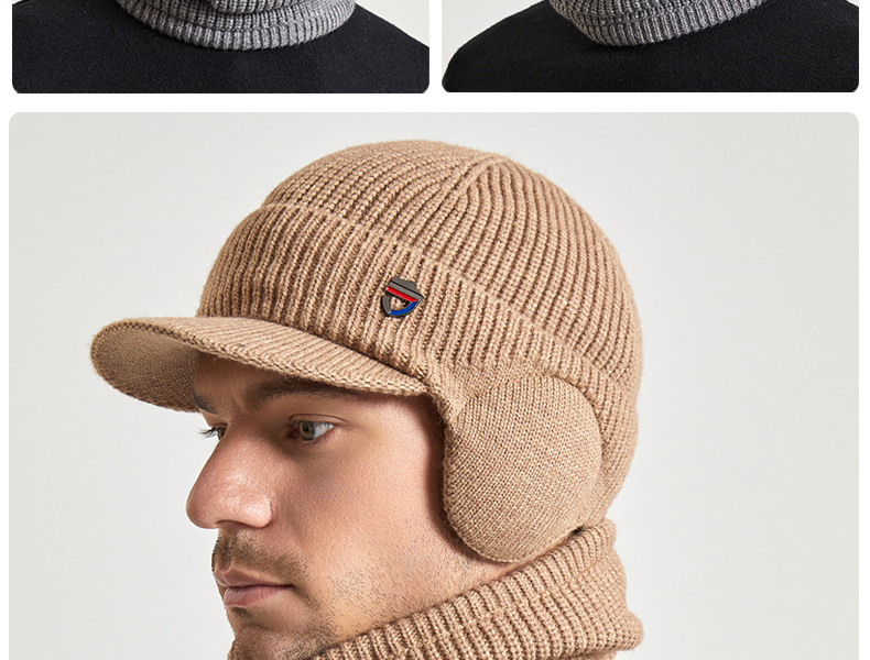 9148 Winter warme oorbescherming nekset plus pluche wollen gebreide herenmuts_voghion.com