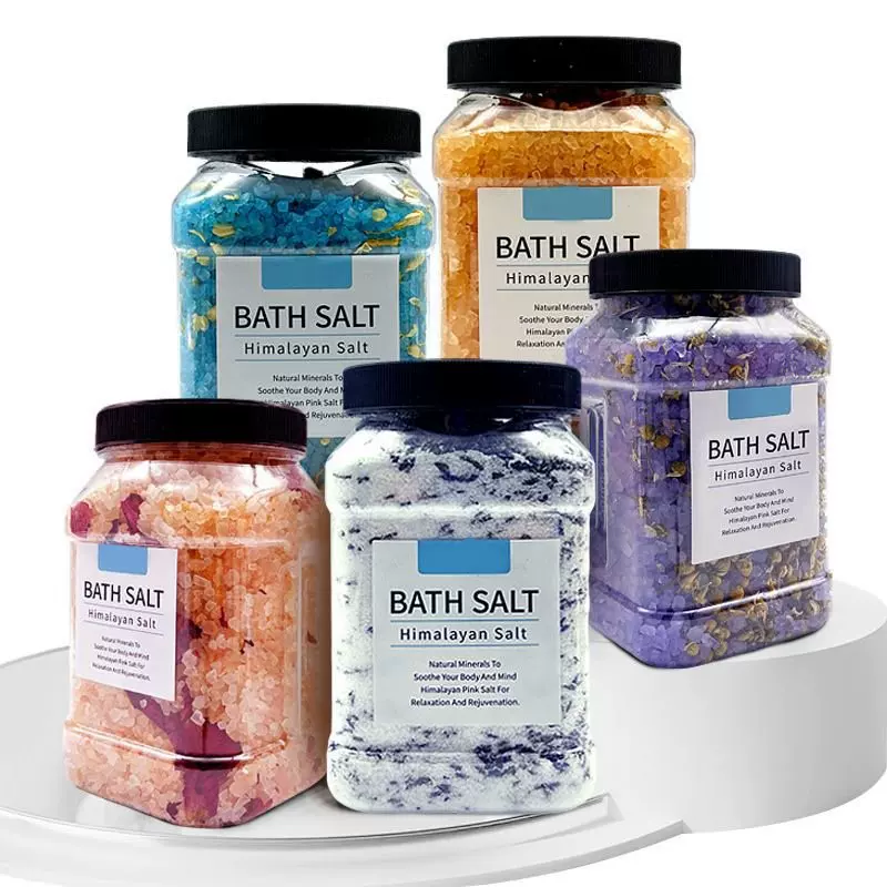 跨境香薰浴盐大瓶装浴盐带香味盐喜马拉雅矿盐颗粒玫瑰花瓣沐浴盐