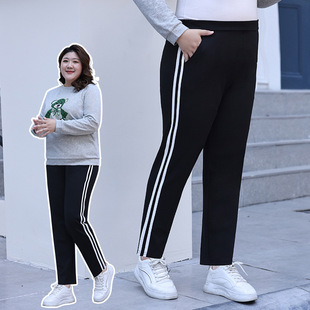 Plus Size Women's High-Waist Elastic Straight Pants 2025 Autum New Fat mm Tummy Control Slimming Look Sports Casual Pants for Women