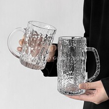 ins创意家用带把手玻璃杯简约清新树纹喝水杯啤酒杯果汁杯咖啡杯