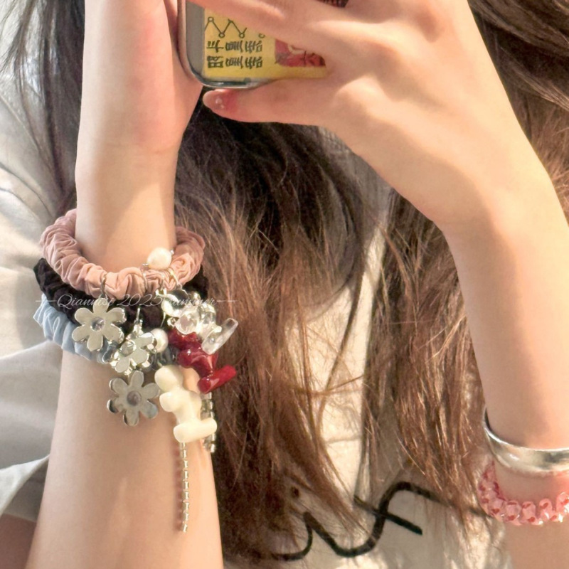 ニッチクリエイティブデザインアクリルパールチェーン小腸リングヘアロープタッセルフラワーヘッドロープ甘いヘアアクセサリー新しいスタイル|undefined