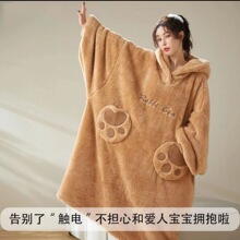 秋冬季外穿冬款加绒加厚连帽睡袍睡裙闺蜜情侣款保暖长款家居服