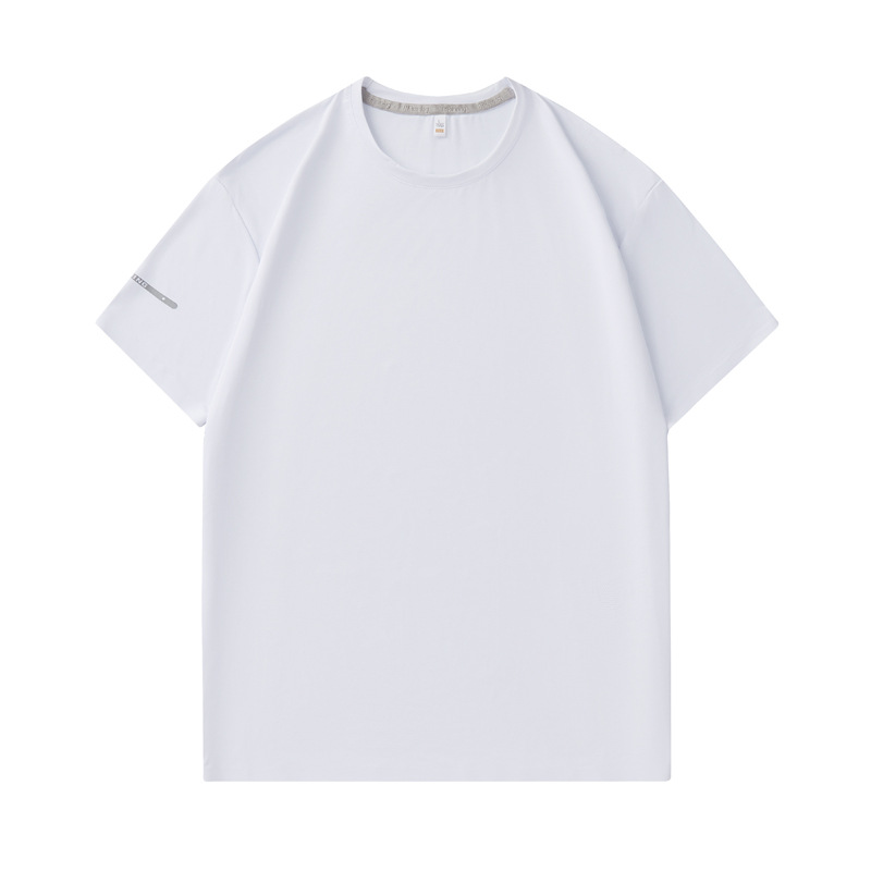 Camiseta de nylon sin marcas de alta gama de secado rápido de cuello redondo ropa de trabajo fresca impresa personalizada ropa de manga corta para hombres de verano