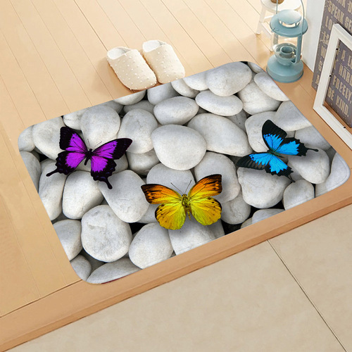 跨境石头图案定法兰绒地垫客厅茶几地垫卫生间门口地垫浴室防滑垫