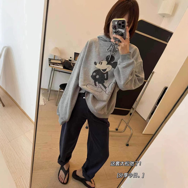 25 Spring New Korean Style Casual Fashion Age-Reducing Cartoon Mickey Pattern Terry Loose Hooded Sweatshirt Women's Hoodie 25 Spring New Korean Style Casual Fashion Age-Reducing Cartoon Mickey Pattern Terry Loose Hooded Sweatshirt Women's Hoodie
