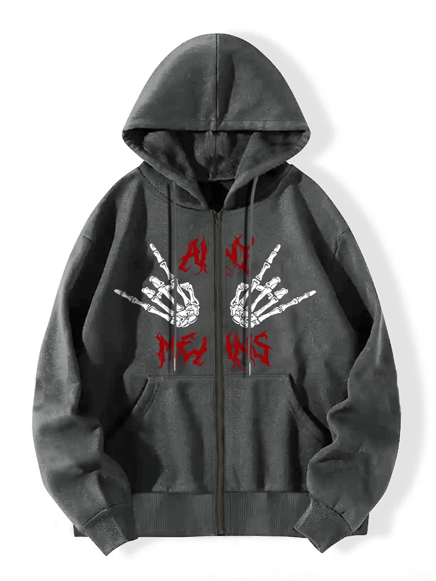 Front Print Long Sleeve Zipper Sweatshirt Autumn Winter Casual Top Drawstring Fashion Hoodie_voghion.com