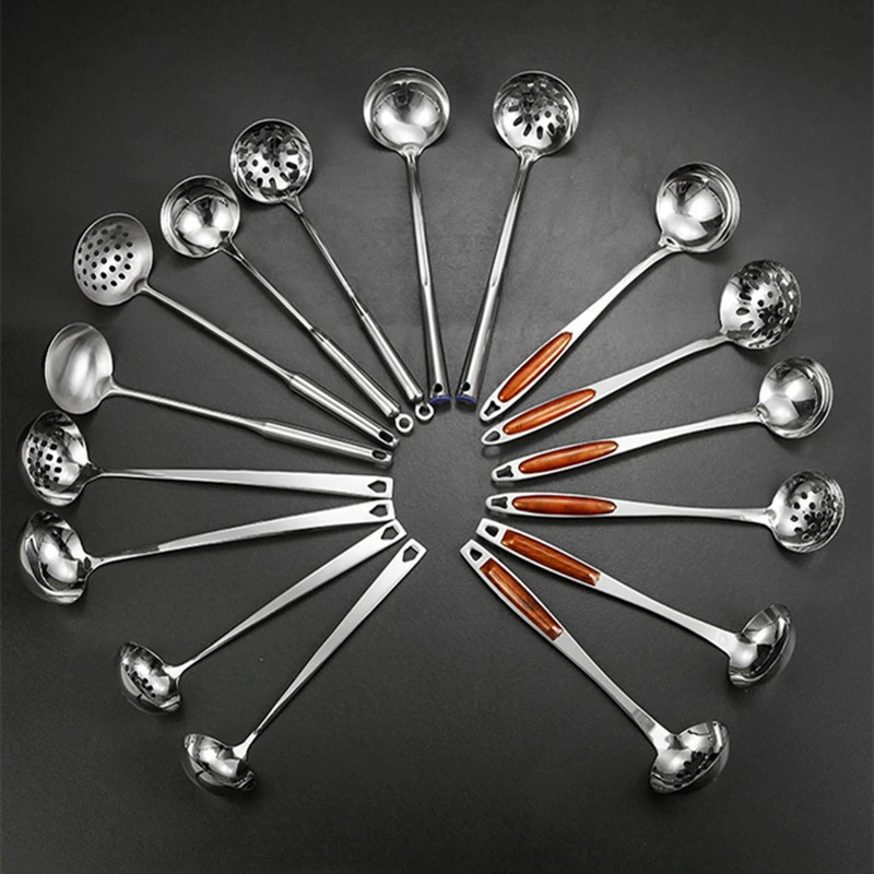 Thick 304 stainless steel hot pot spoon commercial long -handed soup spoon large leak colander drink soup spoon home restaurant restaurant