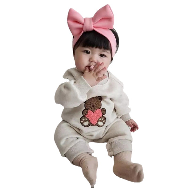 Bebé invierno algodón mameluco estilo coreano ropa para niños bebé amor Oso Polar forrado mono bebé engrosado mameluco image 5