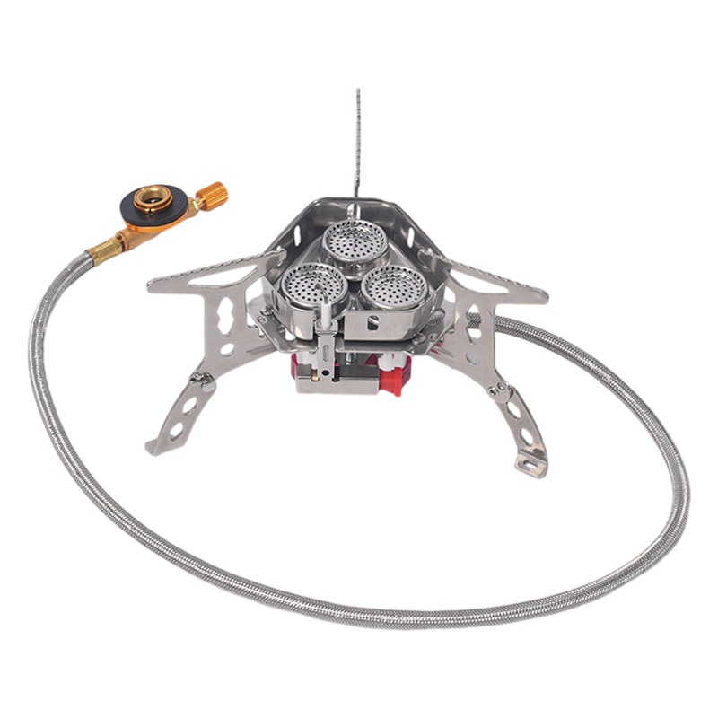Outdoor Portable Three-Head Camping Style Windproof Mini Stainless Steel Camping Style Stove Gas Stove Folding Cassette Stove