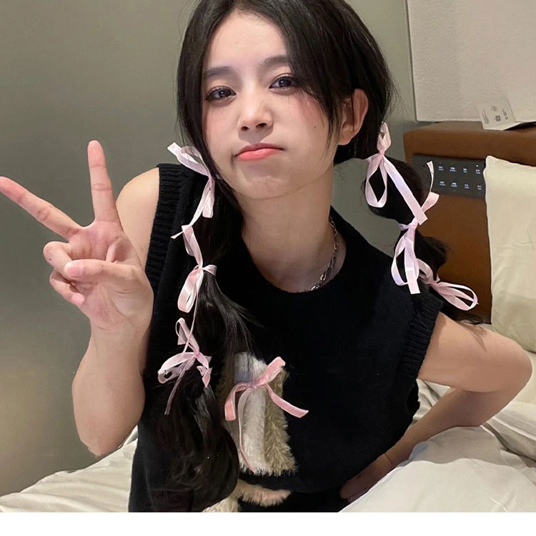 Cinta de cabello trenzada blanca, cinta de satén, tocado de cinta, lazo rosa femenino, cinta de ballet, pinza para el cabello, cuerda para el cabello, accesorios para el cabello