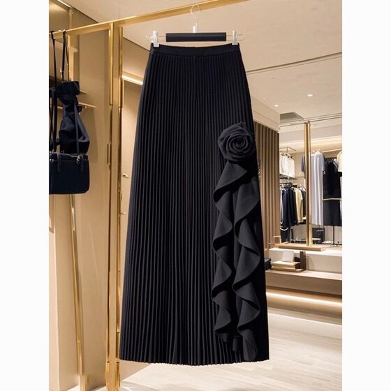 French Rose Irregular A- line Skirt Women's 2024 Autumn and Winter New High Waist Slimming Creamy White Mid-length Skirt