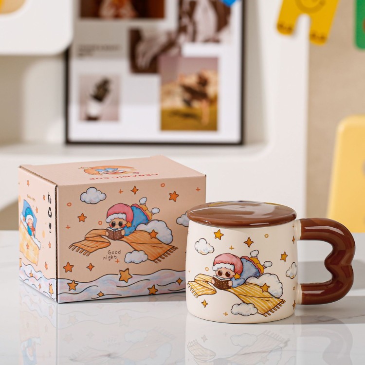 Buenas noches oso cartón de dibujos animados taza de regalo de alta cara casera taza de café de leche de mano regalo taza de cerámica