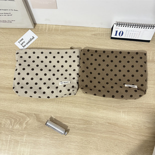 Vintage Corduroy Polo Dot Cosmetic Bag Large Capacity Wash Liner Storage Bag Portable Small Items Storage Bag