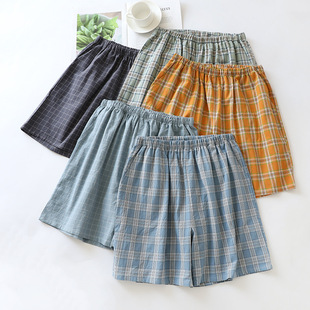 Summer Washed Pure Cotton Shorts Men's Plaid Cotton Five-Point Pants Casual Home Pants with Flap Pocket Pantss Large Size Single Layer Cotton