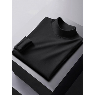 Winter double-sided velvet base shirt men's half-high collar warm clothes fleece-lined solid color long sleeve T-shirt see cross-border long t
