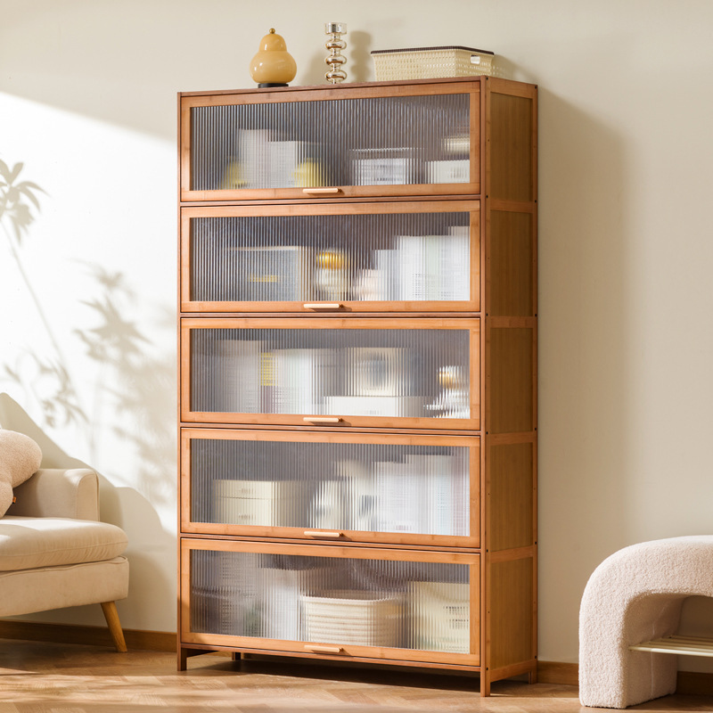 Bookshelf with Door Dust-Proof Floor-Standing Storage Rack Children's Bookcase Home Living Room Multi-Layer Storage Cabinet Storage Display Cabinet