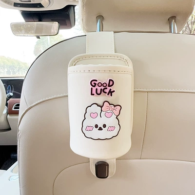 Car Rear Multi-Functional Beverage Storage | Car cup holder/beverage holder - off-white-leather-water-cup-holder-with-hook-bunny