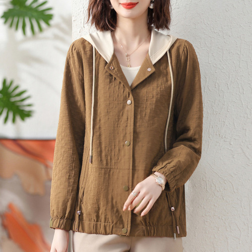 Mother's Autumn Stylish Outerwear 2024 New Arrival Middle-Aged Women's Early Autumn Thin Hooded Jacket Women's Top