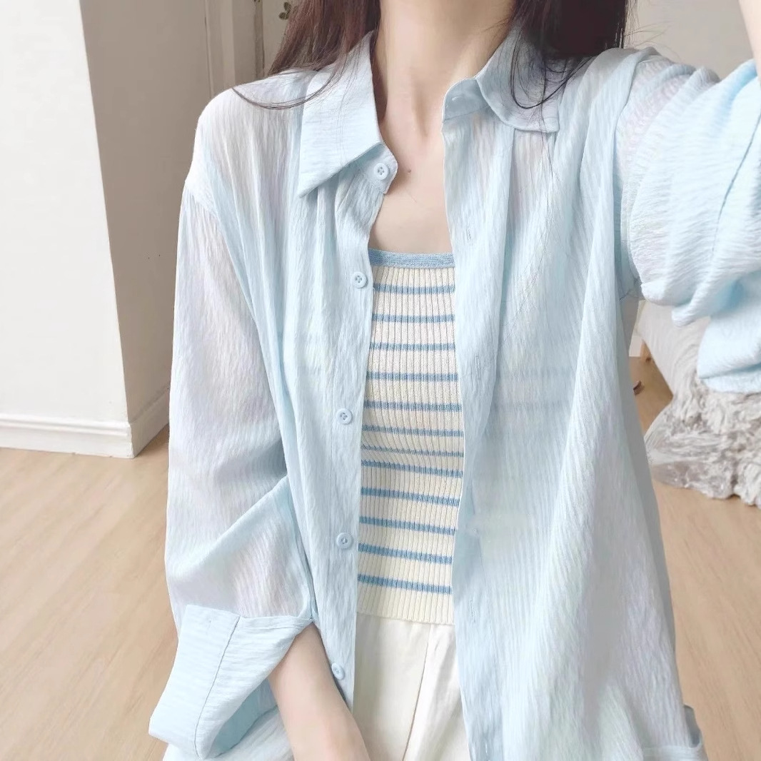 캐주얼 스타일 자외선 차단 셔츠 여성 쉬폰 셔츠 긴팔 2025 신작 여름 가볍고 얇은 가디건 얇은 코트