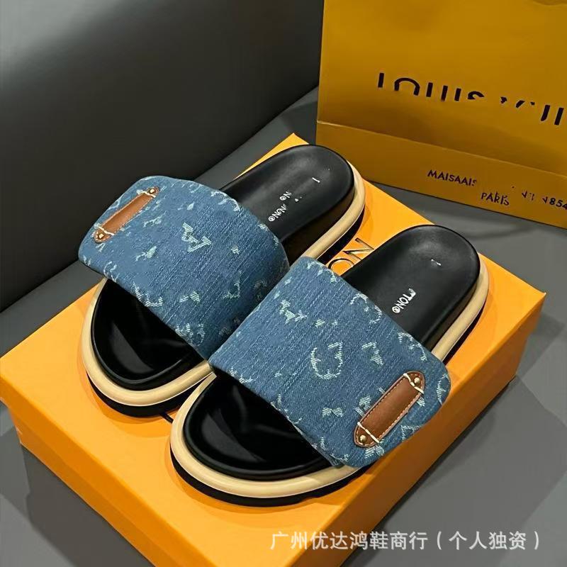 Cross-Border Belt Buckle Thick-Soled Slippers for Women, High-End Monogram Casual Versatile Beach Sandals, Large Size Trendy Slide Sandals