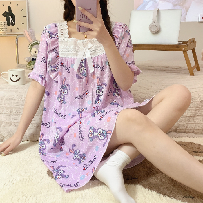 Comercio exterior 2023 camisón de encaje de verano de las mujeres de manga corta de una sola pieza vestido pijamas lindo estudiante Delgado homewear al por mayor