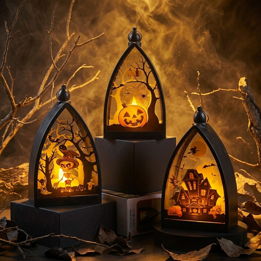 Halloween üçün dekorativ elektron şam və kəllə işığı