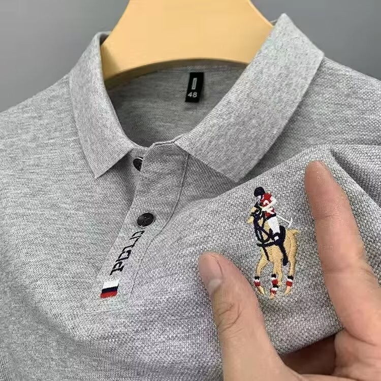 Business foreign trade shirt summer embroidery lapel men's short sleeve T-shirt plus size POLO shirt trendy solid color men's hair generation Business foreign trade shirt summer embroidery lapel men's short sleeve T-shirt plus size POLO shirt trendy solid color men's hair generation