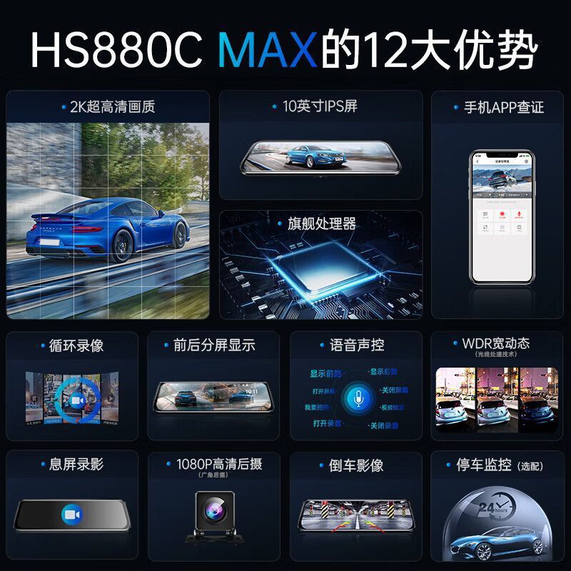 LINGDU 백미러 구동 레코더 2024 새로운 파노라마 360 도 전면 및 후면 이중 카메라 초 고화질 반전 이미지