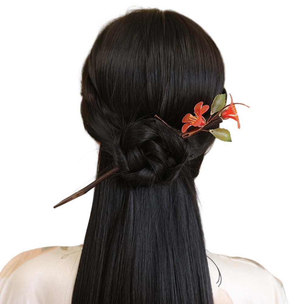 Nuevo estilo antiguo clip de cabello de bambú clip de cabello de bambú natural clip de cabello de flores de contracción térmica clip de cabello de ropa china adornamiento de cabello super xiang cheongsam accesorios