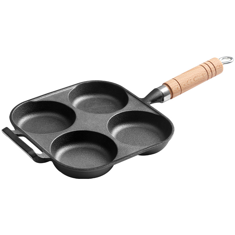 Nueva olla de desayuno olla de hamburguesa de huevo sartén de cuatro orificios sartén antiadherente sartén de hierro fundido olla de cocina casera al por mayor