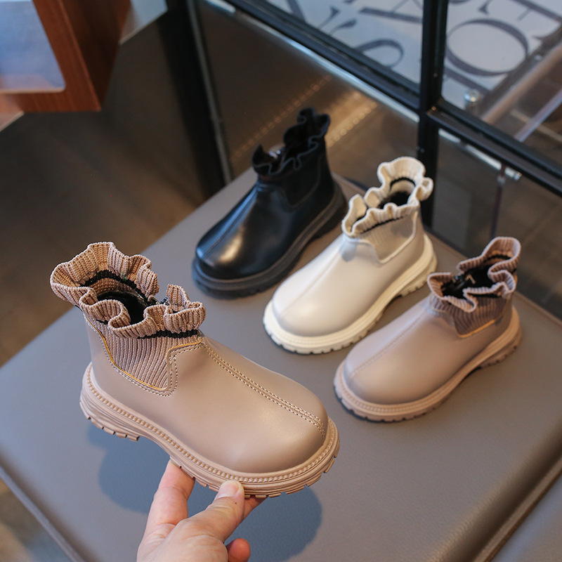 Martin 2024 Automne Nouvelles Chaussures Princesse Tricoté Court Petites Filles Mode Oreille Bord Bottes Pour Enfants_voghion.com