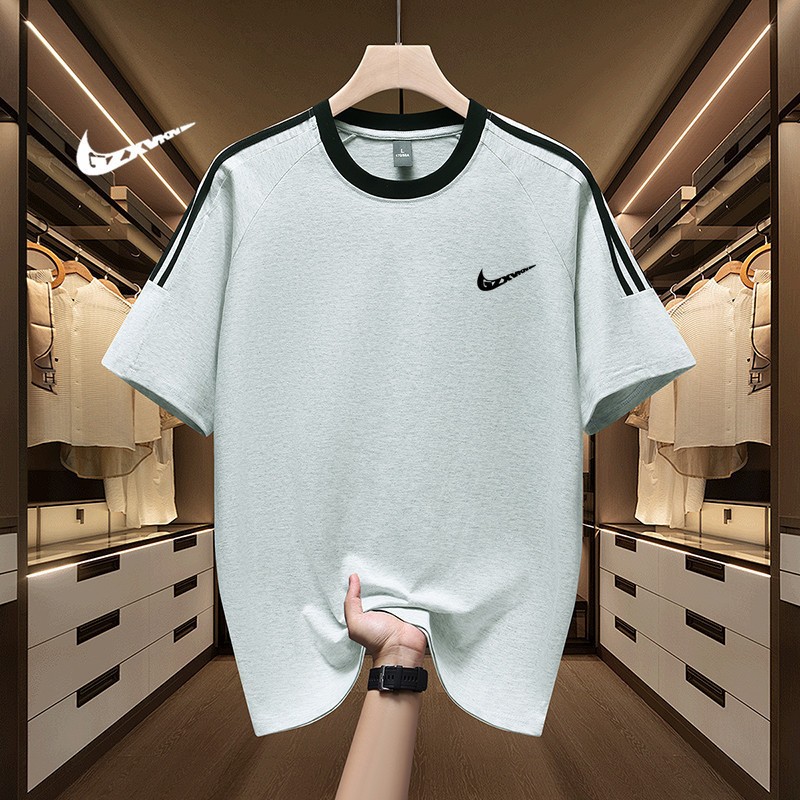 Cross-Border Pure Cotton T-Shirt for Summer, Men's Solid Color Round Neck, Lightweight, Casual, Versatile, Loose Fit, Trendy Brand, Light Luxury Short-Sleeve Top