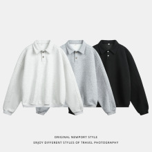 380g重磅质感翻领卫衣男秋季廓形复古轻奢老钱长袖polo套头衫外套