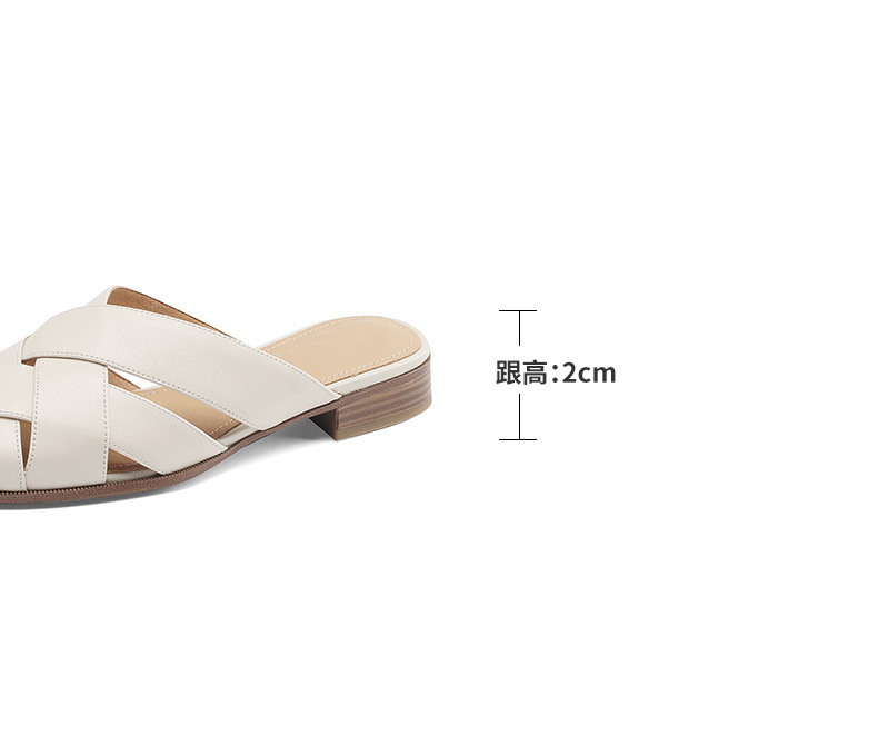 Dép sandal nữ mũi nhọn đế bệt da cừu dệt mùa hè — Màu trắng be chi tiết 5