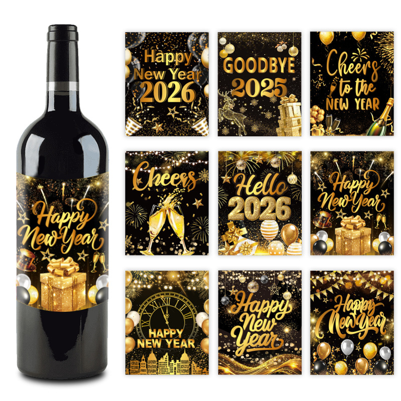 2026新年派对酒瓶贴纸 新年跨年夜派对酒瓶酒杯装饰不干胶贴纸|undefined