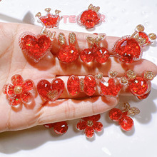 树脂配件批发diy配饰手工材料鞋花水杯贴奶油胶发饰ab胶红色系花