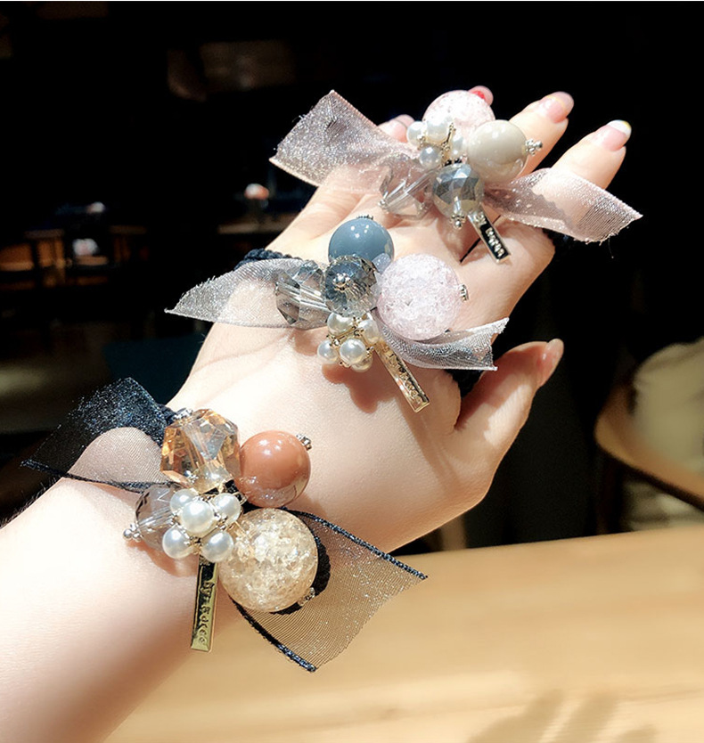 Korean Style Headband Female Online Influencer Rubber Band Women's Hair-Binding Simple Personality Pearl Headdress Cute Hair Ring Bracelet Dual-Use