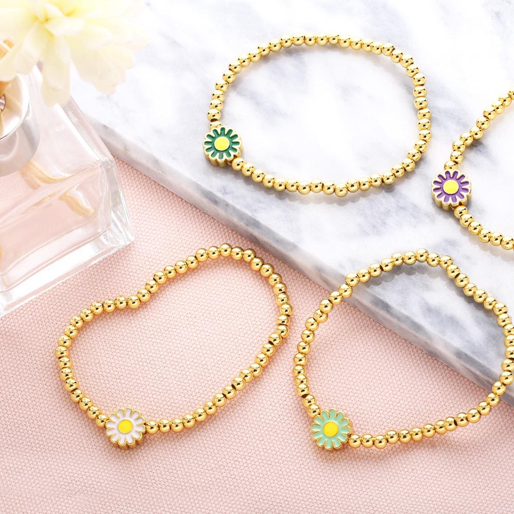European and American gold bead beaded color daisy copper bracelet