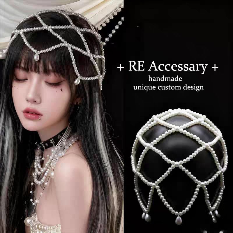 Ethnic retro hair accessory for bride drop-shaped pearl handmade