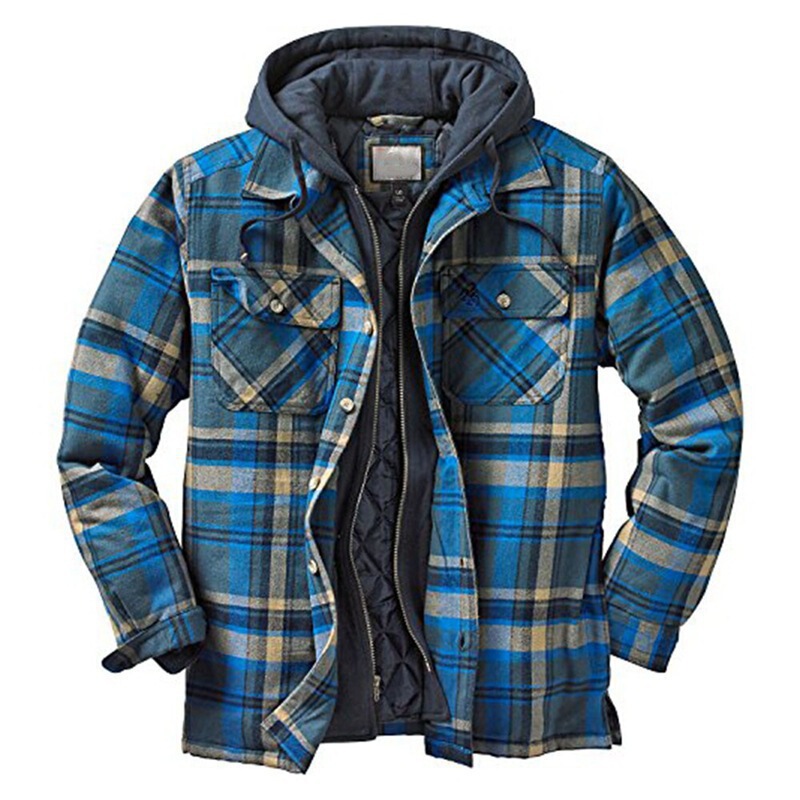 Foreign Trade Men's Clothing European and American Autumn and Winter Thickened Cotton Plaid Long-Sleeved Loose Hooded Jacket Foreign Trade Men's Clothing European and American Autumn and Winter Thickened Cotton Plaid Long-Sleeved Loose Hooded Jacket