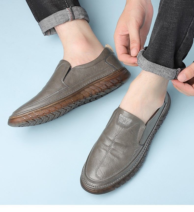 Leather for autumn business dress, oversized casual soft soled black men's wedding and groom's shoes_voghion.com